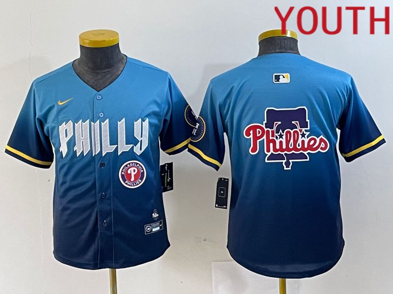Youth Philadelphia Phillies Blank Blue City Edition Nike 2024 MLB Jersey style 4